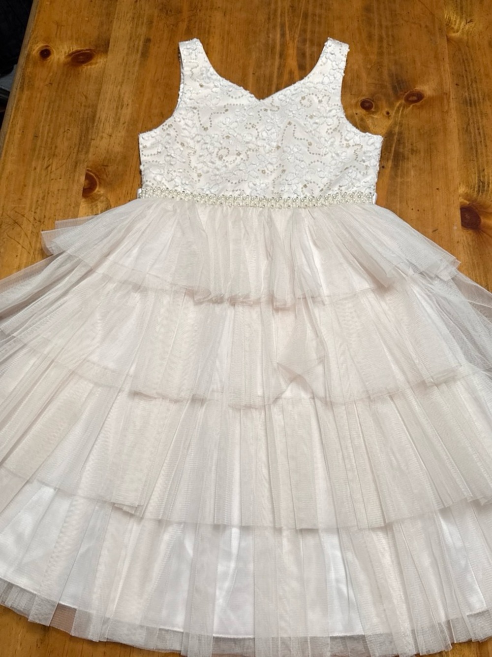 Girls Pink Lace & Tulle Party Dress with Tiered Skirt